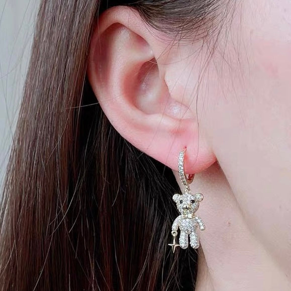 Diamanté Teddy Bear Drop Earrings