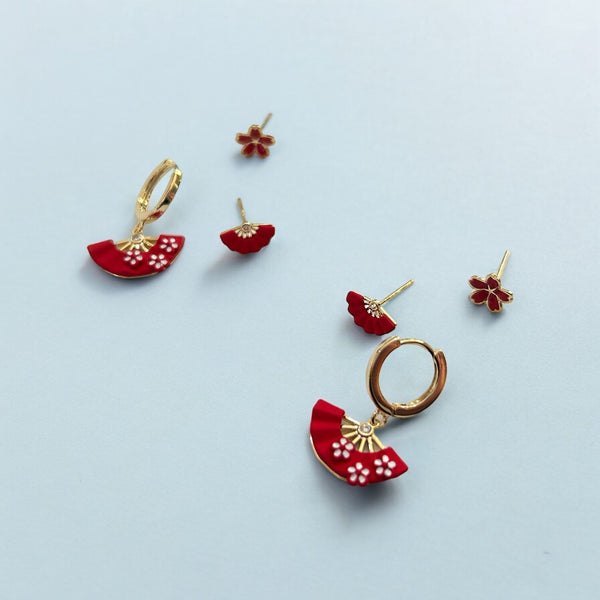 Red Fan 3pc Earring Set