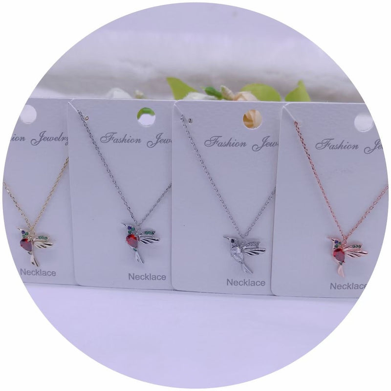 Hummingbird Crystal Necklace - Silver