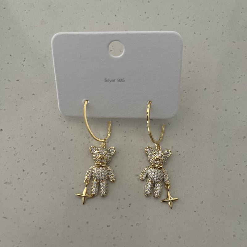 Diamanté Teddy Bear Drop Earrings