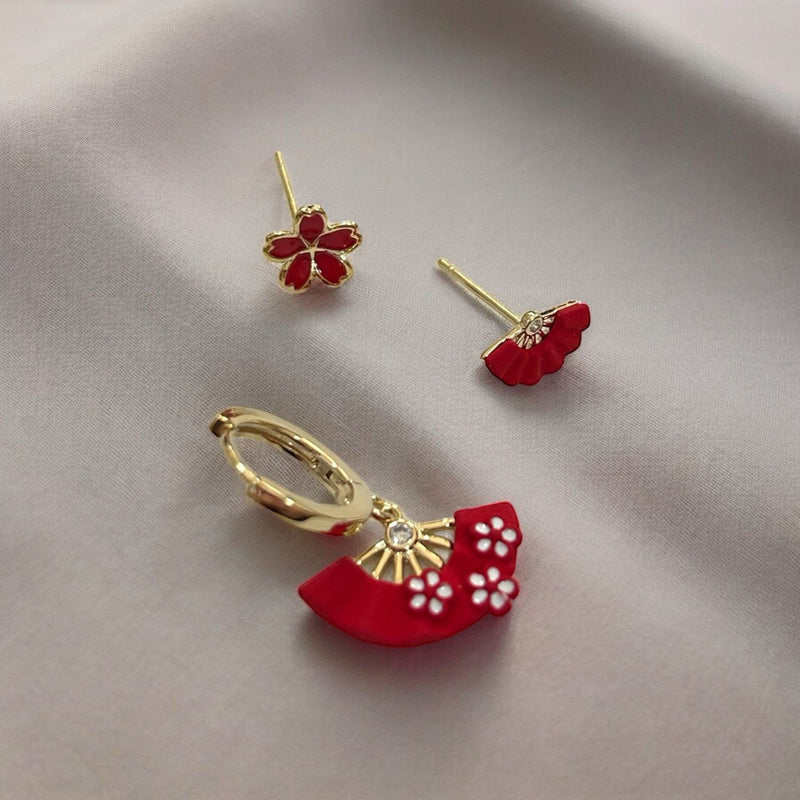 Red Fan 3pc Earring Set