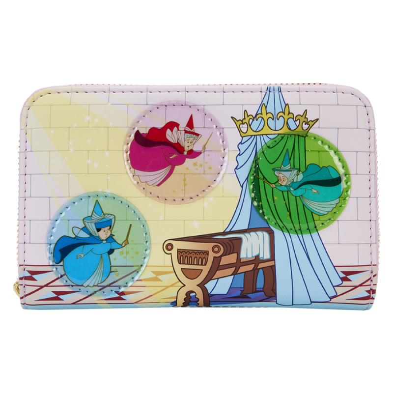 Sleeping Beauty - Castle Three Good Fairies Stained Glass Zip Around Wallet