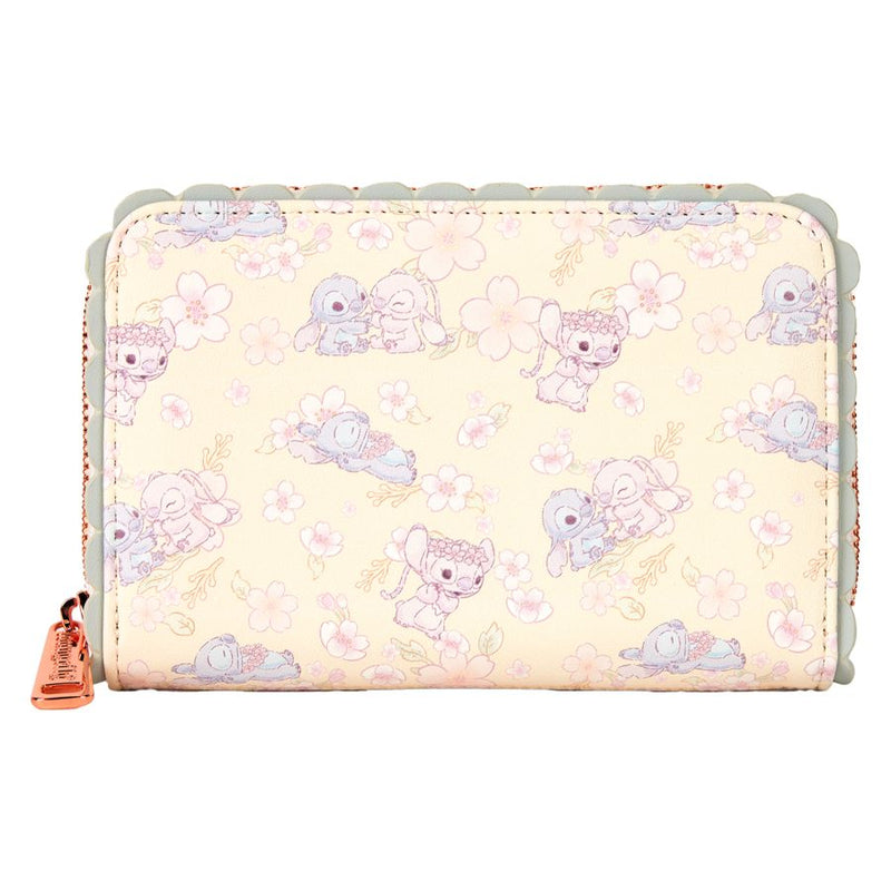 Disney - Cute Stitch and Angel Cherry Blossom Zip Around Wallet