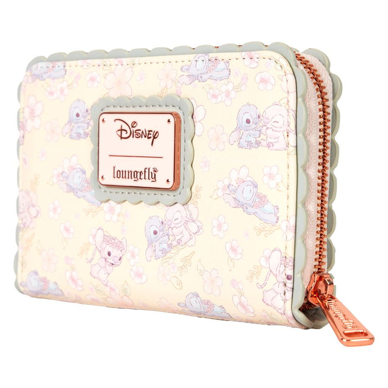 Disney - Cute Stitch and Angel Cherry Blossom Zip Around Wallet