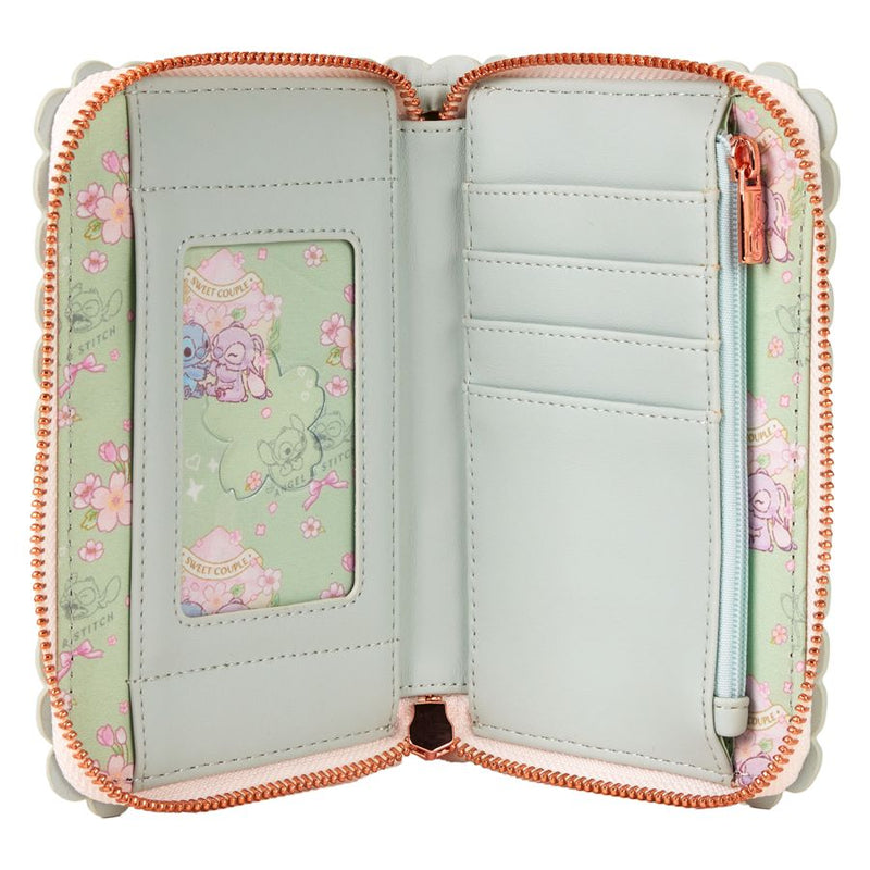 Disney - Cute Stitch and Angel Cherry Blossom Zip Around Wallet