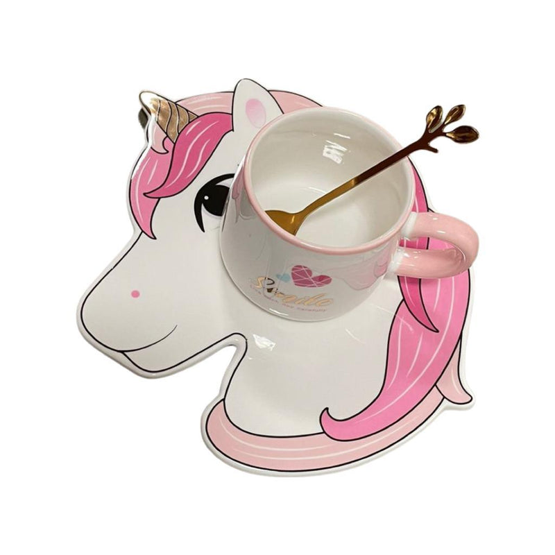 Unicorn Mug with Saucer and Spoon