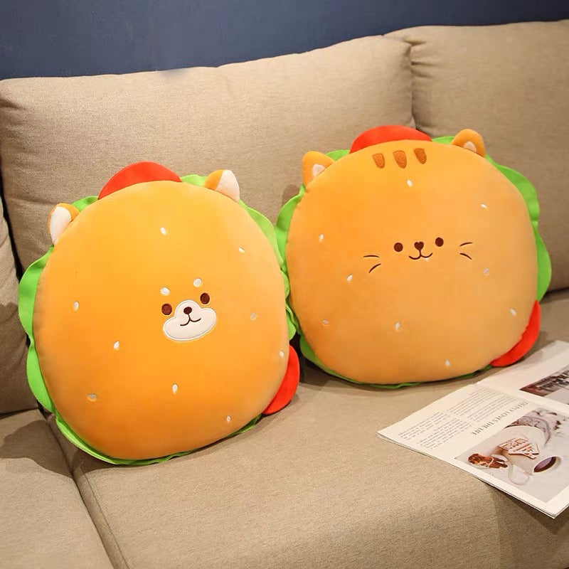 Hamburger Cat Plush Cushion - 40cm