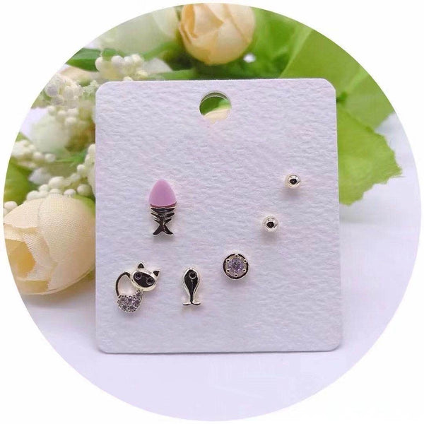 Cat & Fish Stud Set Earrings