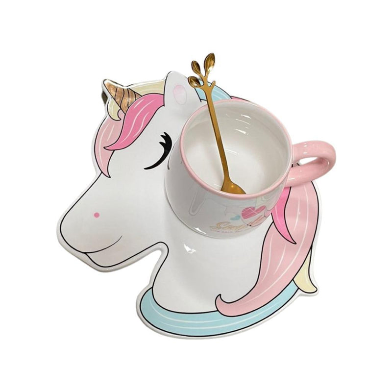 Unicorn Mug with Saucer and Spoon