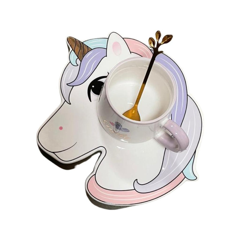 Unicorn Mug with Saucer and Spoon