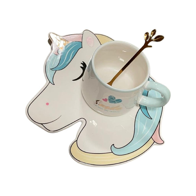 Unicorn Mug with Saucer and Spoon