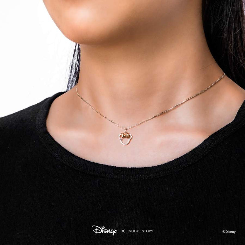 Disney - Diamante Minnie Ears Stencil Charm Necklace (Silver)